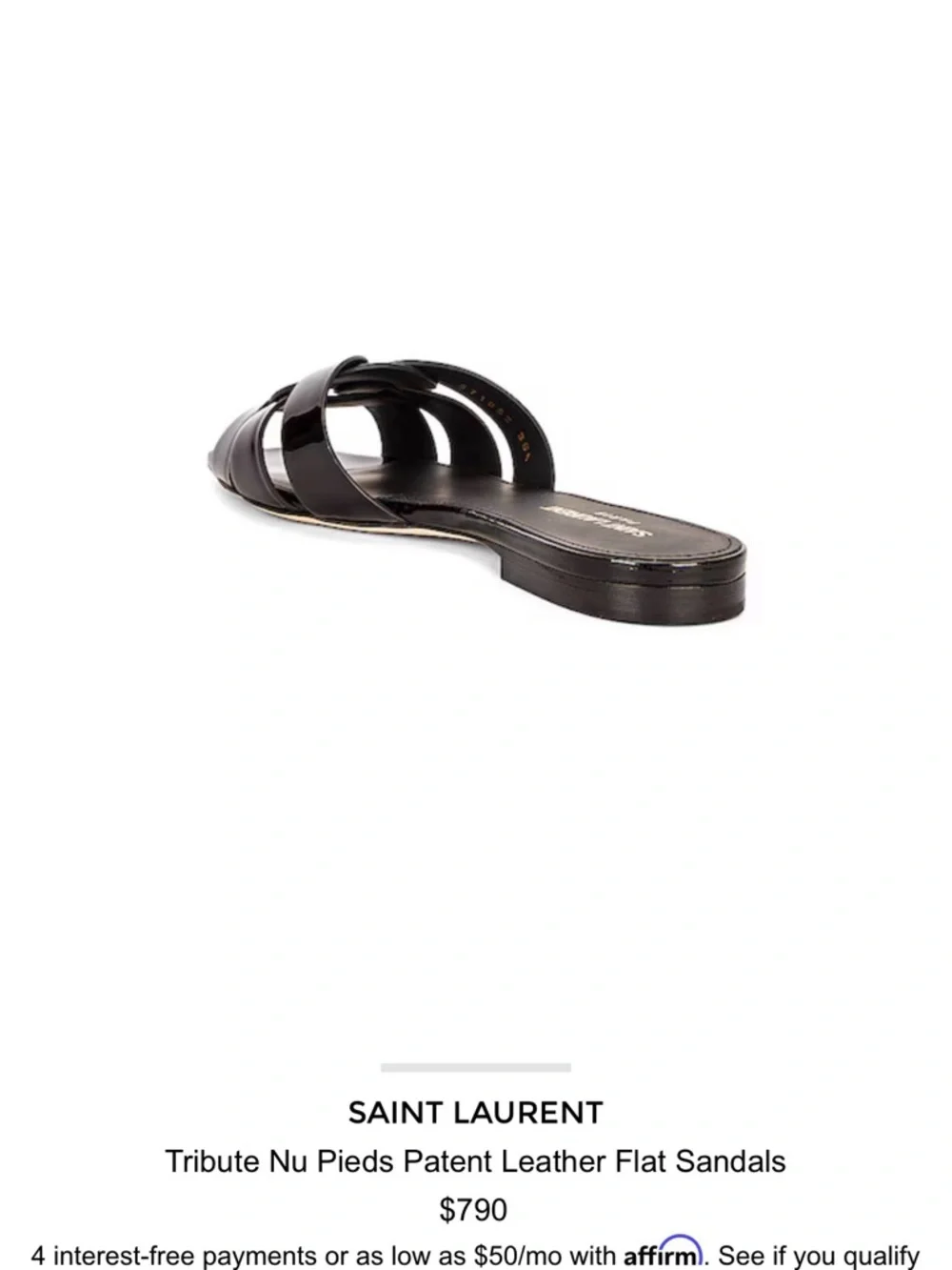 SAINT LAURENT
Tribute Nu Pieds Patent Leather Flat Sandals - Picture 2 of 13